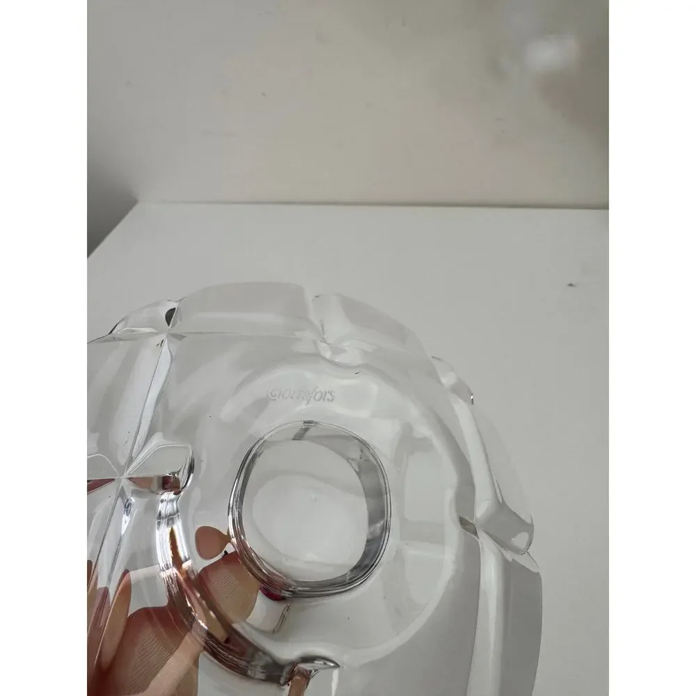Orrefors Clear Tea Light Candle Holder Crystal Glass Round Abstract Hand Blown